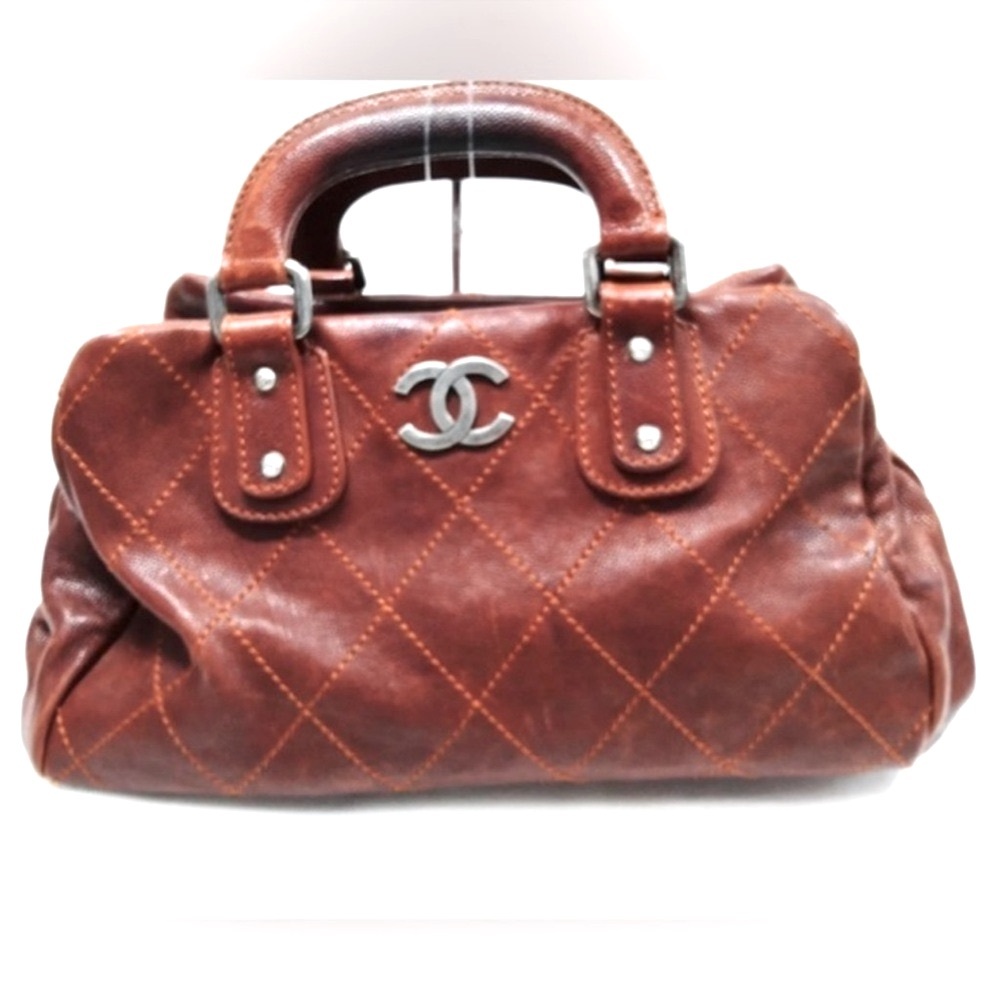 CHANEL Handbag Wild Stitch Brown Caviar Skin w/ authentication Card